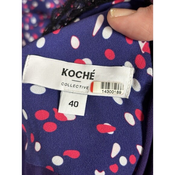 Koche Collective Slip Dress Purple Polka Dot Black Lace Size 40 US 8 - Picture 3 of 13